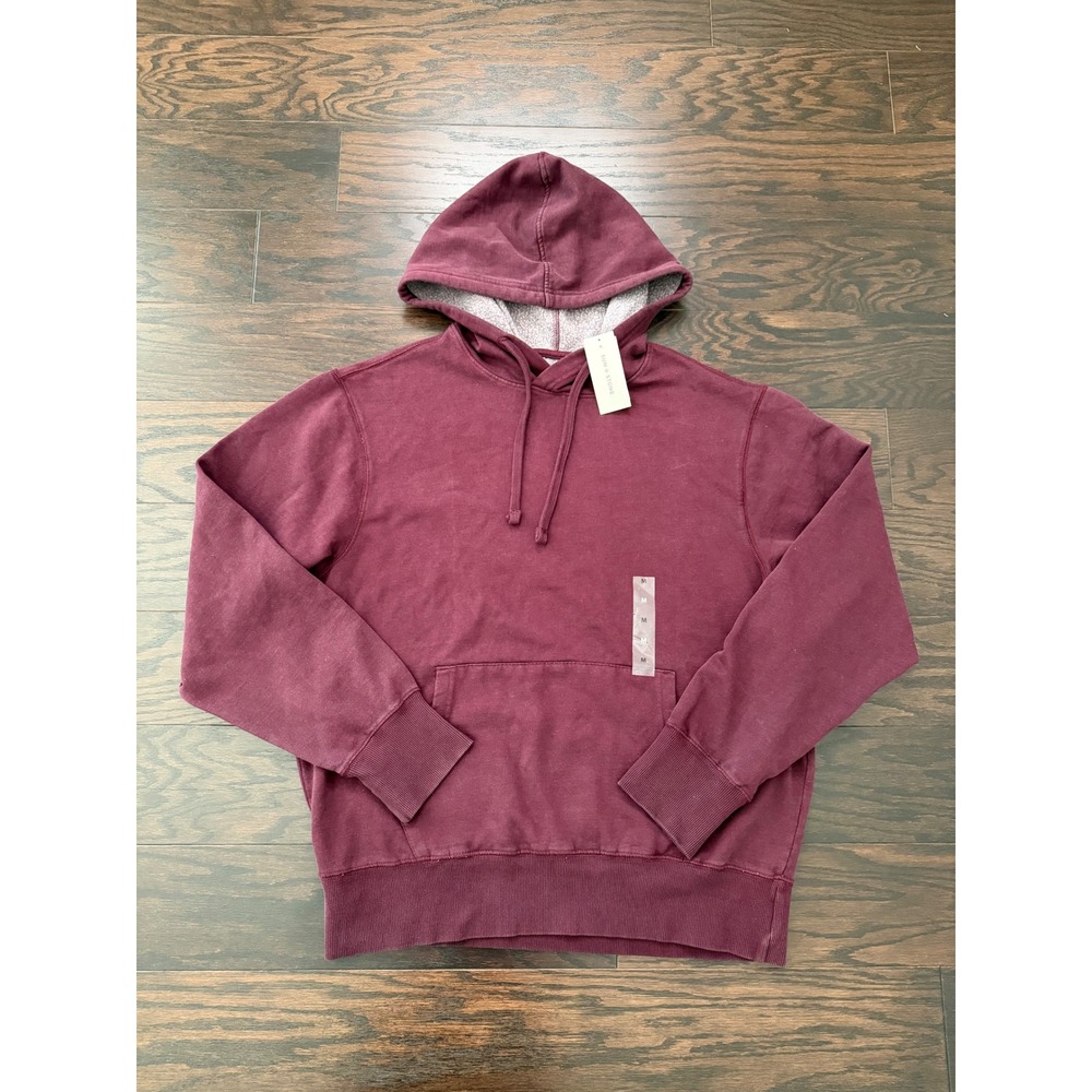 Sun + Stone Mens Fleece Hoodie Sweatshirt Dark Scarlet Burgundy Medium NWT